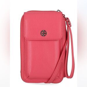 NWT GIANI BERNINI Softy Leather Tech Crossbody Wallet coral pink